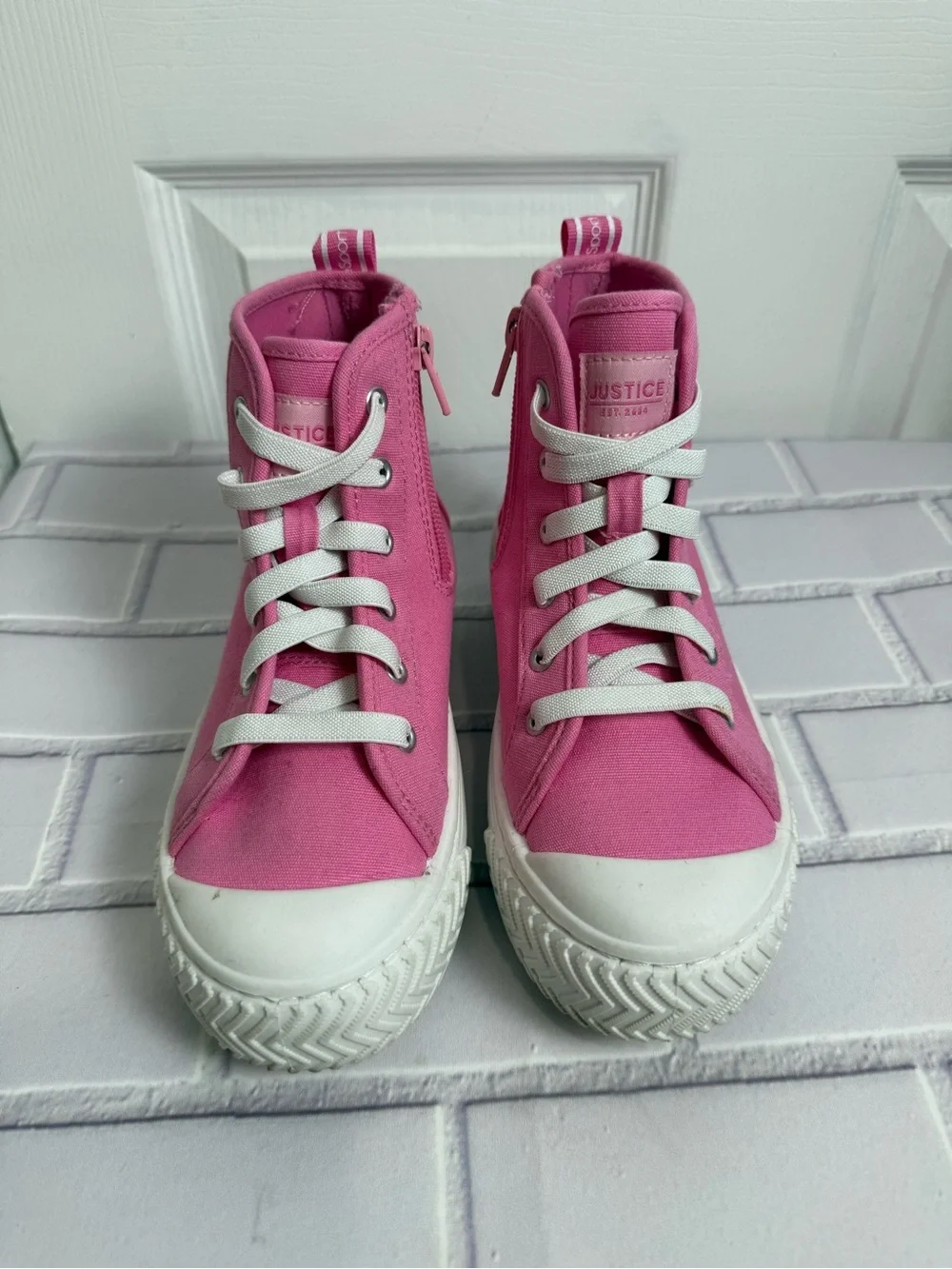 Justice Sport Girls Pink High Top Sneakers Platform Shoes Size 2